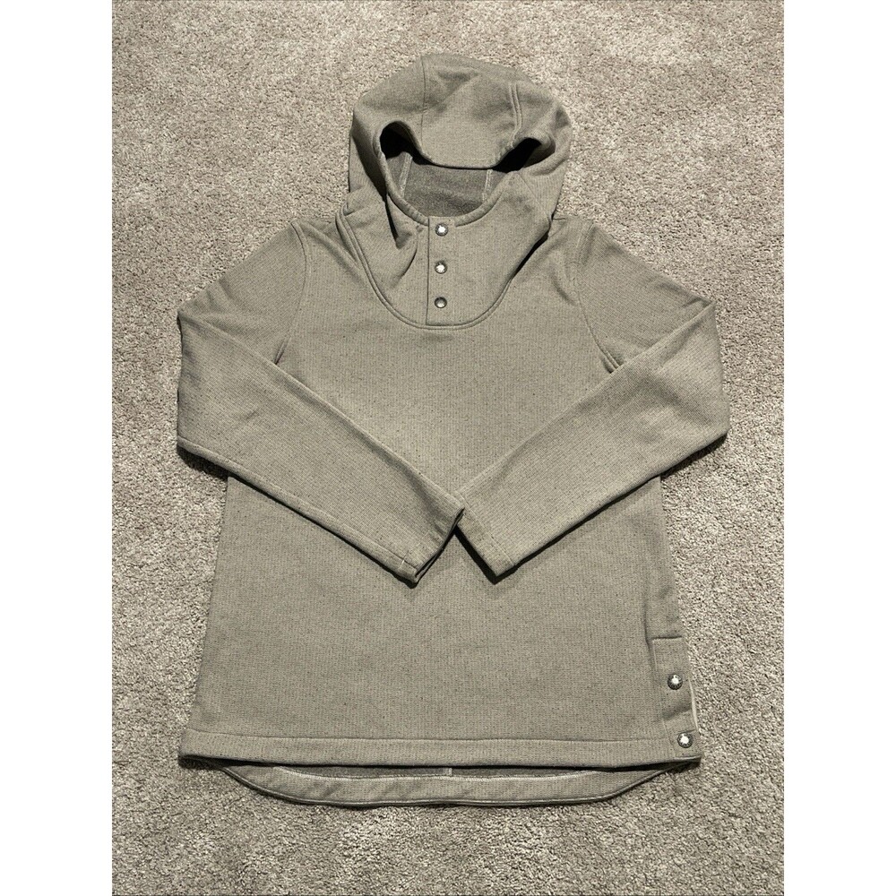 The North Face Hoodie Womens M Taupe Knit Stitch Fleece Pullover Snap Hooded